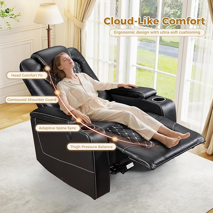 ANJ Living Room Furniture Sets,Power Upholstered 3 Seat Recliner Sofa & Loveseat & Recliner Chair with USB Ports and Cup Holders - PU Leather Reclining Couch with Hidden Arm Storage(Black)