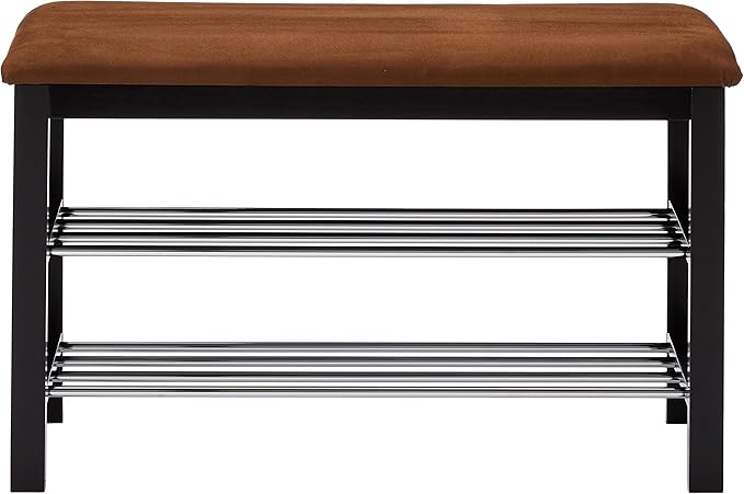 Black / Chocolate Micro Fabric Shoe Rack Storage Organizer & Hallway Bench
