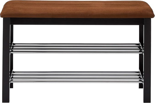 Black / Chocolate Micro Fabric Shoe Rack Storage Organizer & Hallway Bench