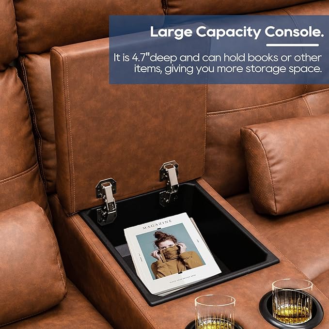 68'' RV Power Reclining Loveseat with Heat and Massage| RV Loveseat Recliner Sofa with Console| Double Reclining Couch with Cup Holder | Loveseat ReclinerTheater Seating(PU, Brown)