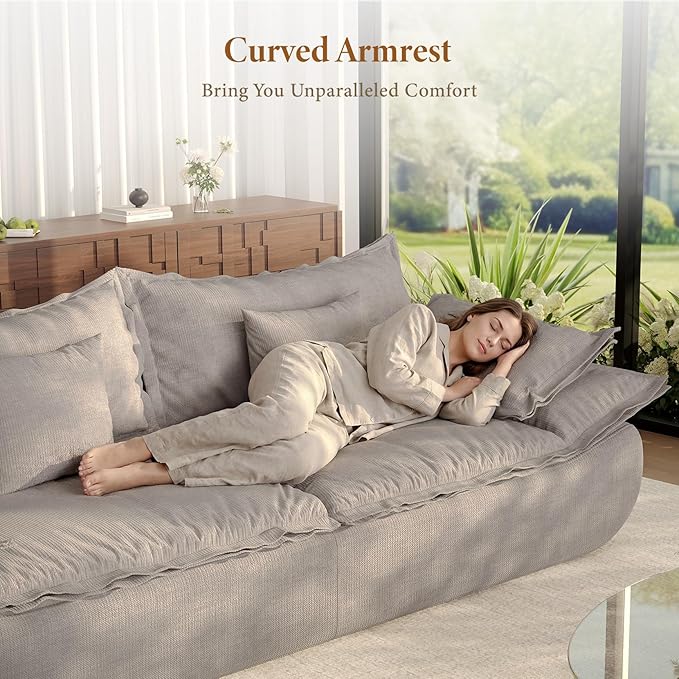 Vesgantti 86.6" Cloud Couches for Living Room, Cozy Chenille Boneless Couch with Curved Armrest, Modern Stylish Sailboat Sofa with Deep Seat, No Assembly Required, Light Grey