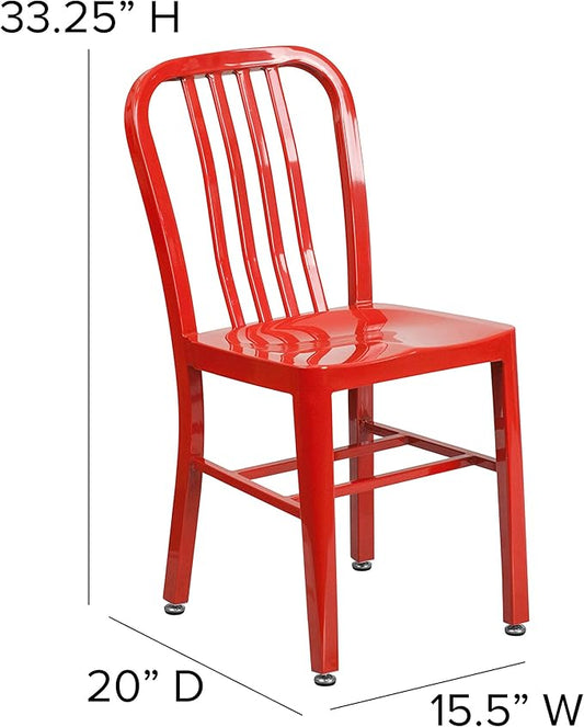 Flash Furniture Gael Indoor/Outdoor Modern Metal Dining Chairs, Commercial-Grade Galvanized Steel Restaurant Chairs, Set of 2, Red