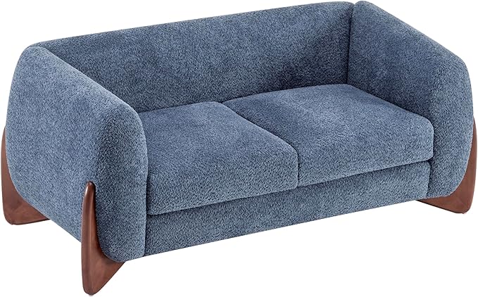 Christopher Knight Home Alma 63" Boucle Loveseat with Wood Legs, 2 Seater Sofa Couches for Living Room, Upholstered Couch Chair, Soft Seating Lounge Sofa Chair, Cozy Loveseat with Armrest, Navy Blue