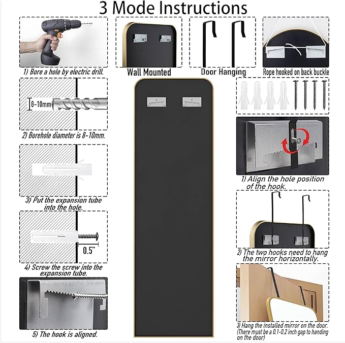 47x14 Mirror Full Length Door Hanging Wall Mounted Aluminum Alloy Metal Frame Dressing Make-up Save Space Half Body Mirrors for Entryway Bedroom Bathroom Living Room 47 inch Gold