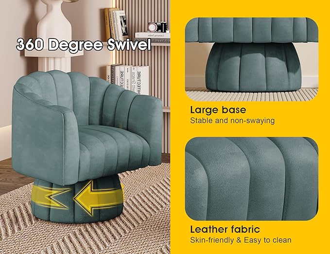 Modern 360 Degree Leather Swivel Cuddle Barrel Accent Sofa Chairs, Round Armchairs with Wide Upholstered, Leather Reading Chair for Living Room, Bedroom, Office, Waiting Rooms, (Navy)