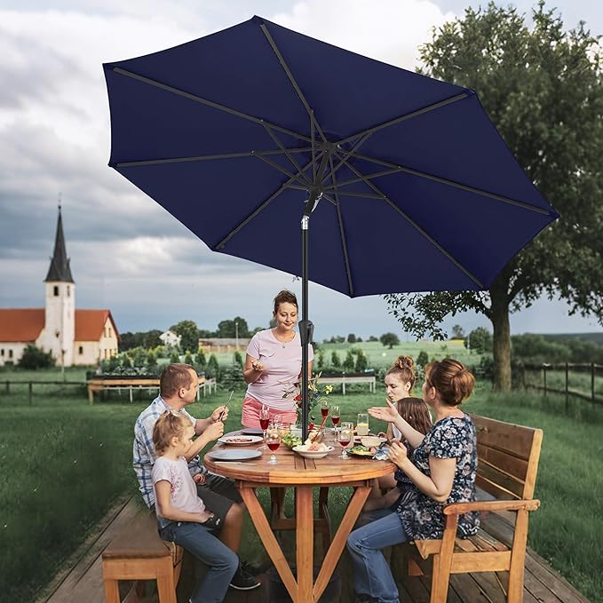 FLAME&SHADE 10ft Cantilever Patio Umbrella Outdoor, Large Offset Umbrella with Crank and Cross Base, UPF 50+ UV Protection Hanging Umbrella for Pool Deck Garden (Navy Blue)