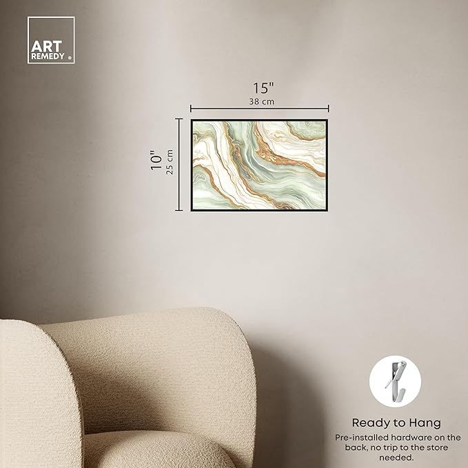 Art Remedy Green And Gold Framed Mineral, Agate & Geode 1 Piece Canvas Wall Art, 16" x 11", Black Frame