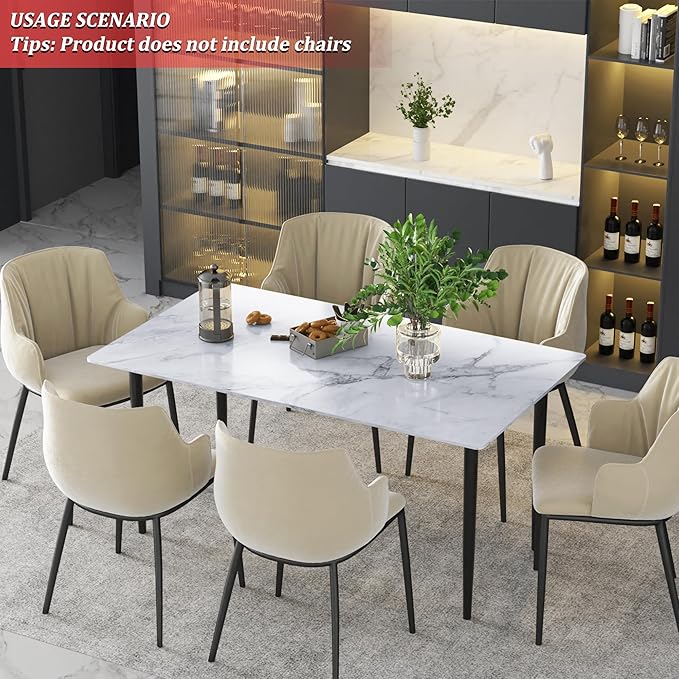 Sintered Stone Dining Table,63" Modern Faux Marble Kitchen Table, Grey Rectangular Slate Patio Table with Metal Legs, Indoor Outdoor Stone Dining Table，Scratch and Heat Resistant(63"x35.4")