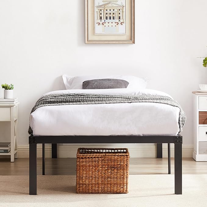 VECELO 16 Inch Twin Metal Platform Tall Bed Frame,Heavy Duty Steel Slat/Easy Assembly Mattress Foundation/No Box Spring Needed