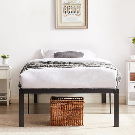 VECELO 16 Inch Twin Metal Platform Tall Bed Frame,Heavy Duty Steel Slat/Easy Assembly Mattress Foundation/No Box Spring Needed