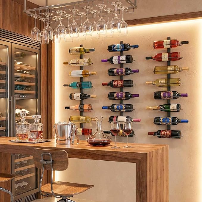 Wine Rack Wall Mounted: 8 Bottles Wine Bottle Holder Hanging Bar Liquor Storage Organizer of Cabinet Kitchen - Designed for SpaceSaver (8 Bottles)