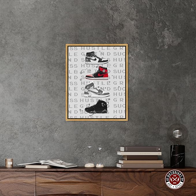 Hype Sneakers Framed Sneaker 1 Piece Canvas Wall Art, 21.5" x 25.5", Gold Frame
