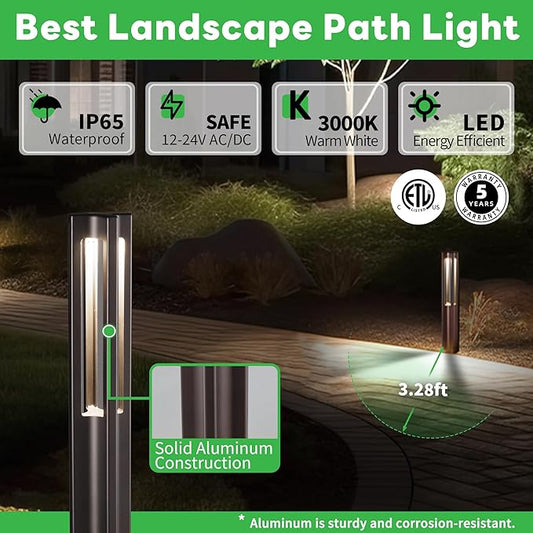 LED Pathway Lights Wired, Unique 12V Landscape Path Lights, Low Voltage Outdoor Waterproof, 3W 110LM ORB Aluminum for Lawn Garden 8 Pack