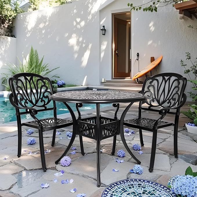 Outdoor Dining Chairs Cast Aluminum, Patio Dining Chairs Set of 2, Conversation Furniture Set for Backyard, Black