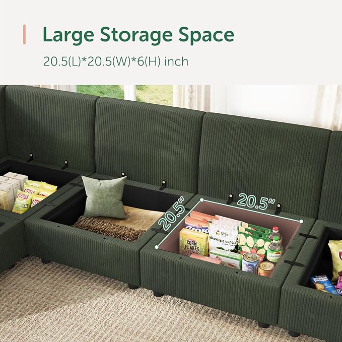 HONBAY Modular Sectional Sofa L Shaped Sectional Couch with Storage, Convertible Couches for Living Room - Green