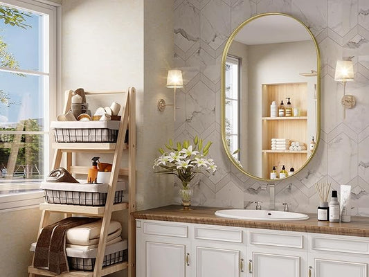 Oval Mirror, 24"×32" Gold Bathroom Mirror, Oval Mirror for Bathroom, Gold Vanity Mirror for Wall, Entryway, Living Room, Wall Mount Mirrors Hangs Vertical or Horizontal