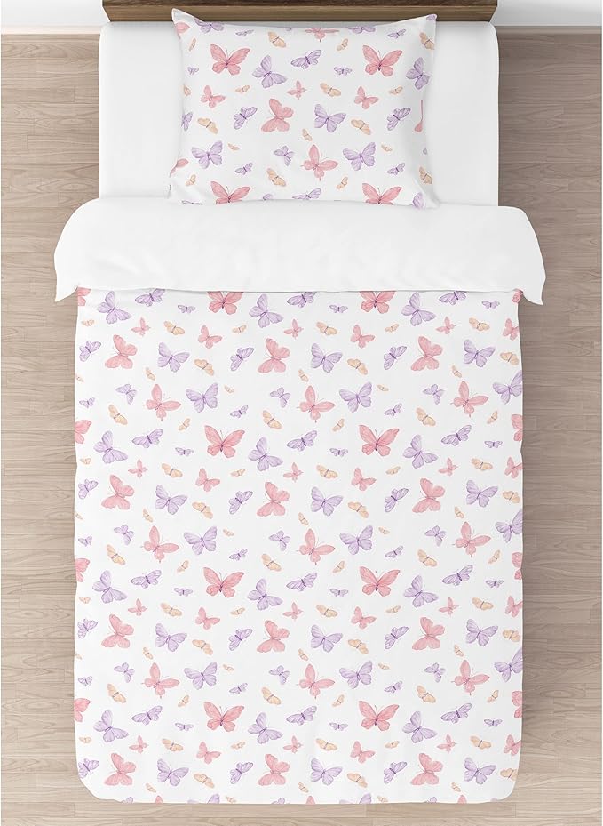 Sweet Jojo Designs 2-Piece Twin Comforter Set (Pink/Purple Shabby Chic Butterfly) for Girls, Teen, Kids Bedding, Bed in a Bag incl. Blanket & Pillow Sham (Colorful, Pastel, Watercolor, Butterflies)