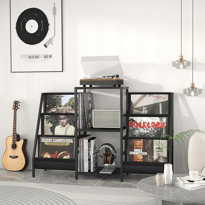 Record Player Stand with Vinyl Storage, Record Player Table with Vinyl Record Storage Up to 280 Albums, Turnta ble Stand with Record Holder Display Shelf, Record Cabinet for Media Stereo Audio