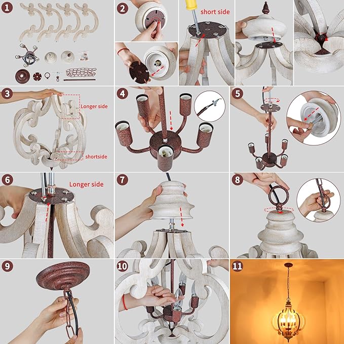 5-Lights Wood Farmhouse Chandelier, Dining Room Light Fixture, Industrial Rustic Farmhouse Chandeliers for Dining Room Kitchen Island Bedroom Foyer Hallway Front Door