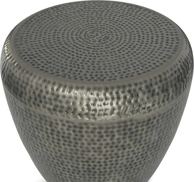 SIMPLIHOME Preston Metal Table - 22 inch Wide Solid Metal Round Side Table in Antique Silver, Modern Industrial Accent Table for Living Room or Bedroom with Textured Finish, Assembled