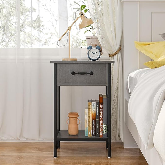 VECELO Night Stand Set 2 with Drawer and Storage Shelf,15.7x11.8x23.6 inches Bedside Table End Table,Wood Nightstands for Bedroom, Living Room,Sofa,Hemp Gray,2 Sets