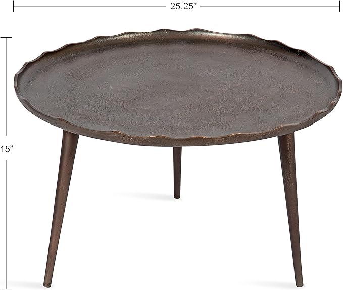 Kate and Laurel Alessia Modern Round Metal Coffee Table, 26 x 26 x 16, Bronze, Sand Cast Aluminum Coffee Table with Raised Deckled Edge for Storage and Display