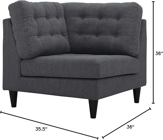 Modway Empress Mid-Century Modern Upholstered Fabric Corner Sofa In Gray