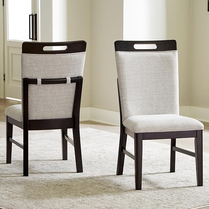 Signature Design by Ashley Neymorton Solid Wood Frame Dining Chair, Stain Resistant, Set of 2, Light Gray/Brown