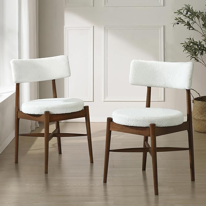 Christopher Knight Home Ebany Dining Chairs Set of 2, Boucle Kitchen Chair, Upholstered Curved Backrest Accent Chair, Rubberwood X Shaped Frame, Dining Room Chair for Cafeteria Home, Beige+Brown