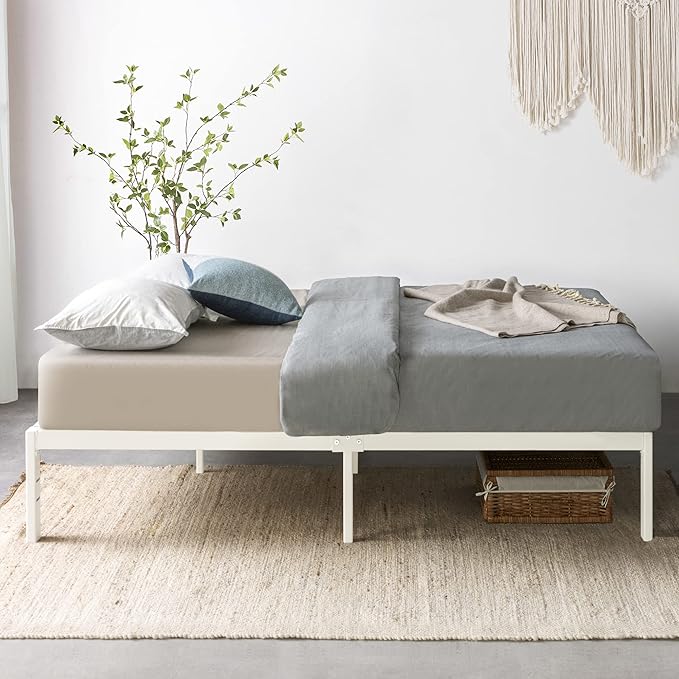 Mellow Rocky Base E 14" Platform Bed Heavy Duty Steel White, w/ Patented Wide Slats (No Box Spring Needed)- Cal King