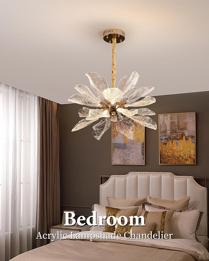 Modern Tree Branch Leaf Chandelier, 18-Light 25.59" Luxury Gold Pendant Lighting, LED 40W 3000K Warm White Chandeliers, Adjustable Height for Living Room, Dining Room, Bedroom, Kitchen Island