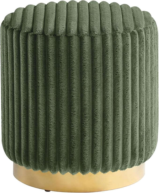 Furniture of America Vail Modern 17-inch Upholstered Ottoman with Channel Tufting and Gold Stainless Steel Base, Vanity Stool Chair, Small Foot Stool for Bedroom, Living Room, Entryway, Green