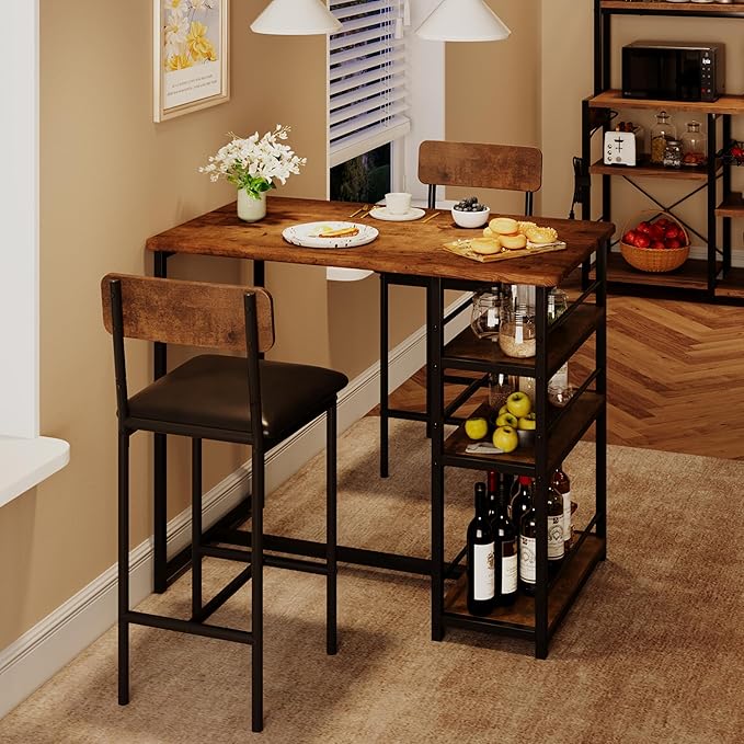 GAOMON Bar Stools Set of 2, Kitchen Bar Stools with Footrest, 25.5 Inches Upholstered Bar Chairs with Back, Counter Height Barstools for Counter Bar, Island, Easy Assembly, Rustic Brown