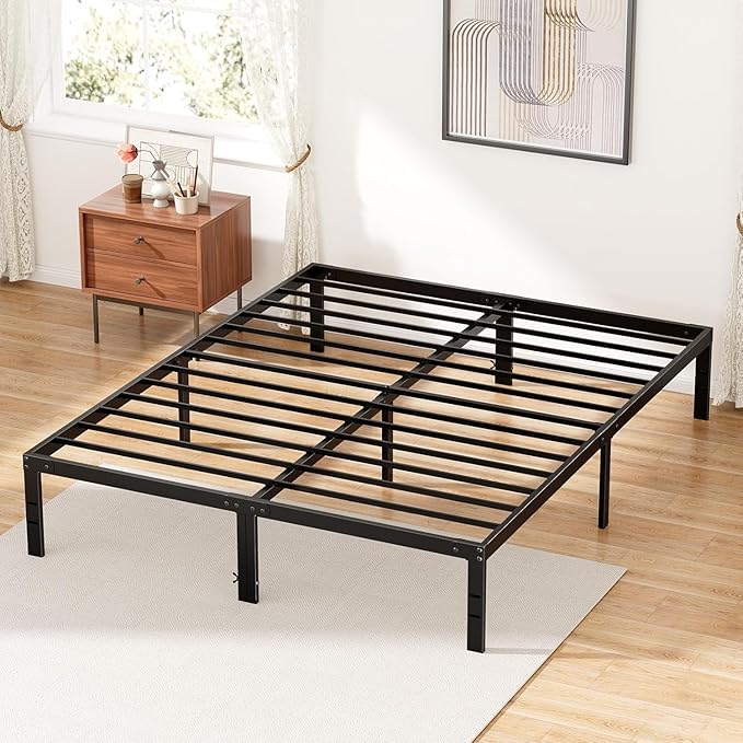 DUMOS Full Size Bed Frame - Metal Platform Bed Frames Mattress Foundation with Steel Slat Support, No Box Spring Needed, Storage Space Under Base, Easy Assembly, Black