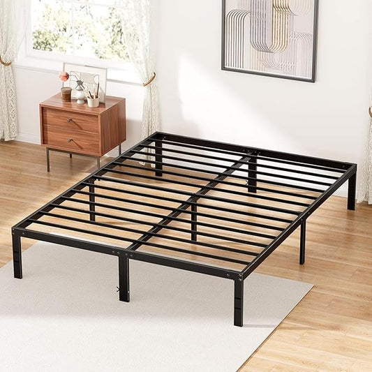 DUMOS Full Size Bed Frame - Metal Platform Bed Frames Mattress Foundation with Steel Slat Support, No Box Spring Needed, Storage Space Under Base, Easy Assembly, Black