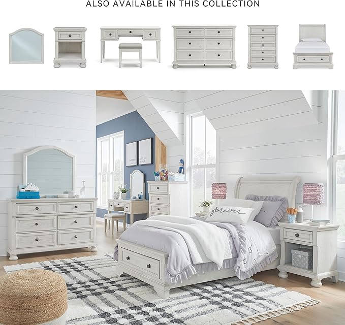 Signature Design by Ashley Robbinsdale Coastal 1-Drawer Nightstand with Cubby Storage, 26.75" Tall, White