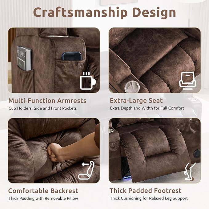 SAMERY Loveseat Recliner Sofa, Power Reclining Loveseat Sofa, Wall Hugger Recliners RV Couch with Console, Lift-Top Table, Rhythm & Ambient LED Lights, USB-C, Outlets, Velvet, Chestnut | Extra Wide Seat, Plush Padding, Dual Power Recline, Lift-Up Table...