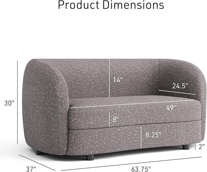 Furniture of America Nimiane Modern Boucle Loveseat Couch with Curved Arms and Wooden Legs, Comfy Fabric Upholstered Small Sofa for Living Room, Bedroom, Home Office, Charcoal Gray