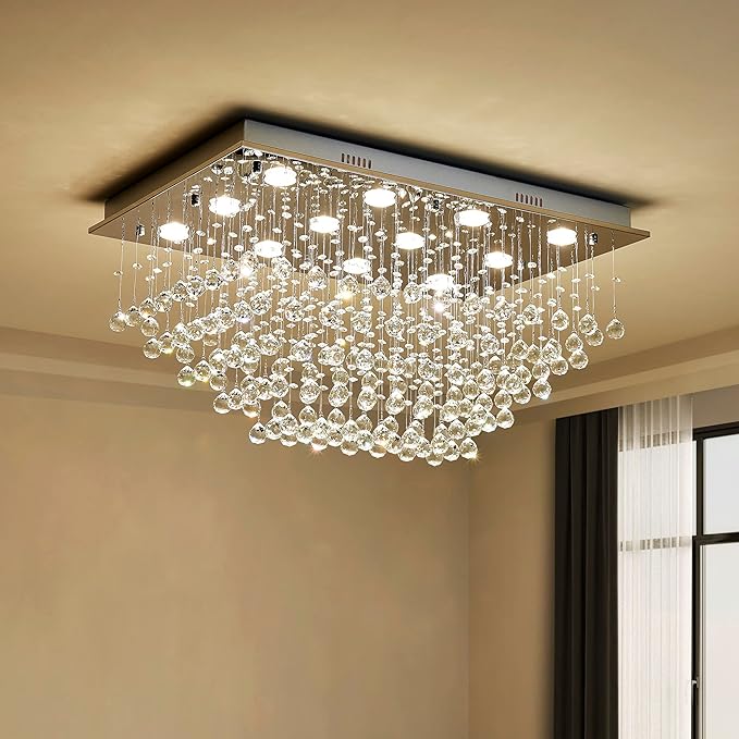 Saint Mossi 12-Lights Modern Chandelier K9 Crystal Chandelier Light Fixture by Raindrop Chandelier Design,Modern Flush Mount Ceiling Light Fixtures,H16 x W22 x L31