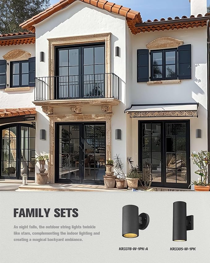 Ken & Ricky Dusk to Dawn Outdoor Lighting, Matte Black Outdoor Sconces Wall Lighting, Modern Porch Light with Tempered Glass Cover for Porch Garage Patio Doorway Entryway -1 Pack
