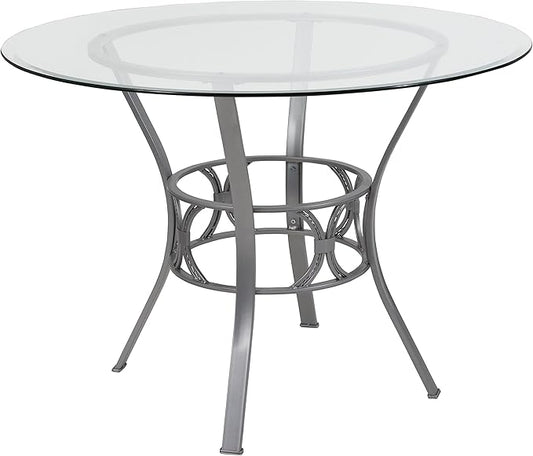 Flash Furniture Carlisle 42'' Round Glass Dining Table with Silver Metal Frame