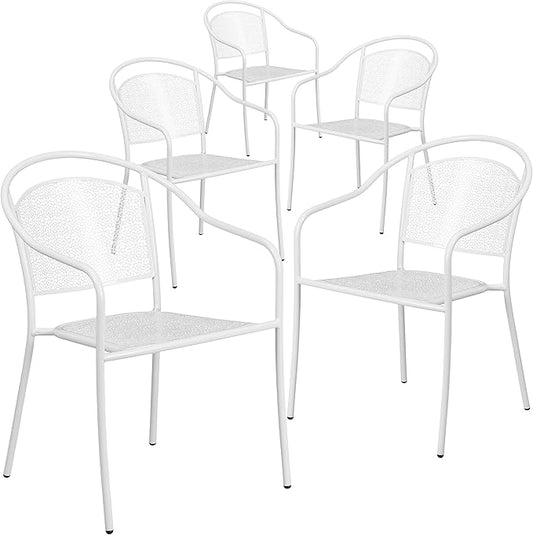 Flash Furniture Oia Commercial Grade 5 Pack White Indoor-Outdoor Steel Patio Arm Chair with Round Back