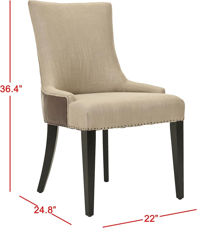 Safavieh Mercer Collection Eva Viscose and Leather Dining Chair with Trim Nail Head, Beige