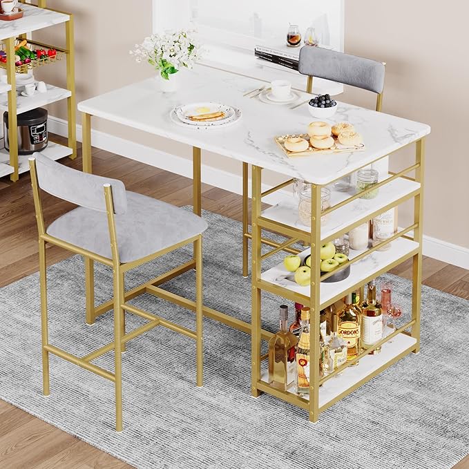 IDEALHOUSE IDDIINGTABLESET-ZDYJ-23071703, Grey and Gold Marble White