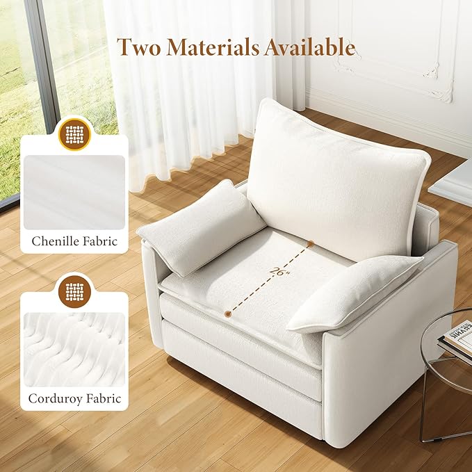 Vesgantti 40" Single Seat Sofa, Comfy Cloud Couch Deep Seat Upholstered Couch Chenille Modern Sofa with Armrest Pillow, Easy Assembly for Living Room, Bedroom and Apartment, Snow White | Sink-in Comfort, Height Adjustable, Easy Rearrangement, Extra-dee...