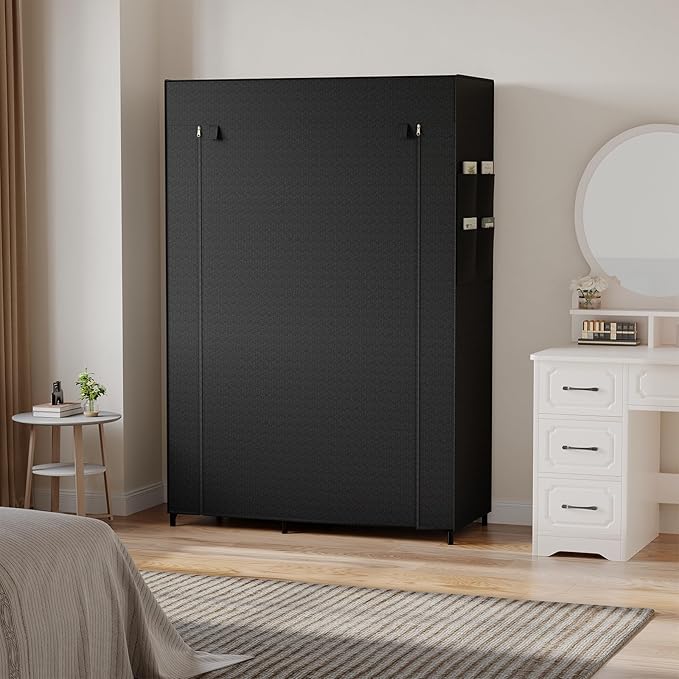 DUMOS Portable Wardrobe Closet with Cover, Freestanding Portable Garment Rack, Portable Closet Wardrobe for Clothes Storage, Clothes Organizer for Bedroom, Dorm, Apartment, Black.