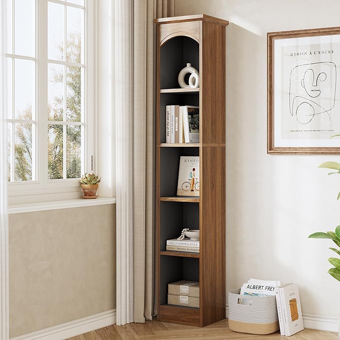 LITTLE TREE 70.9" Tall Bookshelf, 5-Tier Open Bookcase with Cubes, Bookshelves with Storage Space, Freestanding Narrow Bookcase for Home Office, Brown, 3 Pack