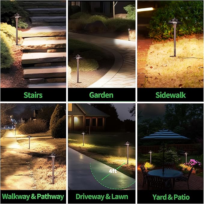 Outdoor Pathway Lights Wired 12V, 2700K/3000K/3500K/4000K/5000K Selectable Landscape Path Light LED, Waterproof Walkway Fixture Electric, ORB Aluminum for All Weather Garden Yard (6 Pack)