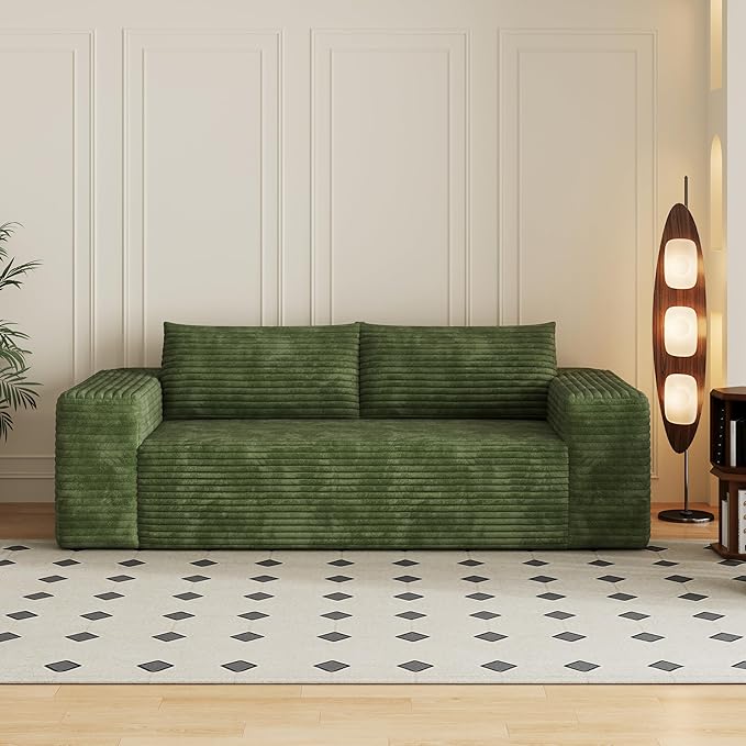Eafurn Memory Foam Boneless Loveseat Sofa Couch, 3-Seater Upholstered Sofa with Corduroy Fabric and Wider Armrest, No Assembly Sofa for Living Room, Bedroom & Apartment | Sturdiness, Breathable material, Sofa in A Box
