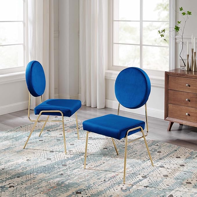 Modway Craft Performance Velvet Upholstered Side Gold Navy, Dining Chairs-Set of 2